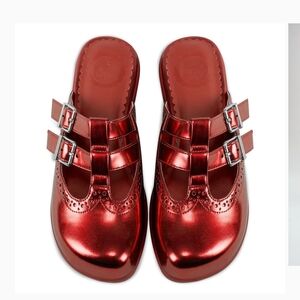 Elegant Red Metallic Mules Perfect condition